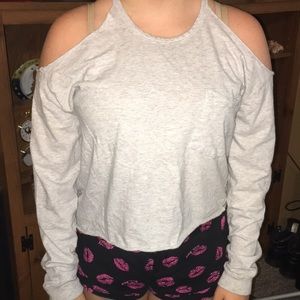 Victoria’s Secret pink cold shoulder top.